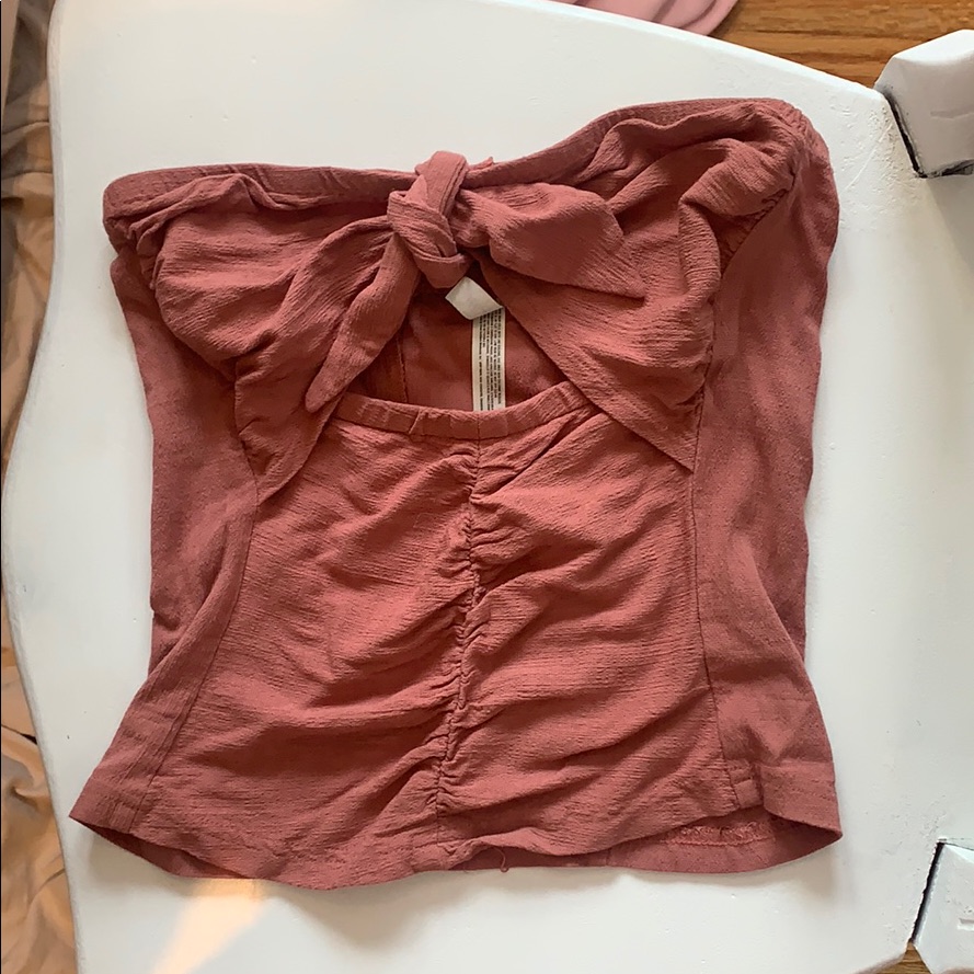 Free People Ruched Rose Tube Top Tie Front Xs